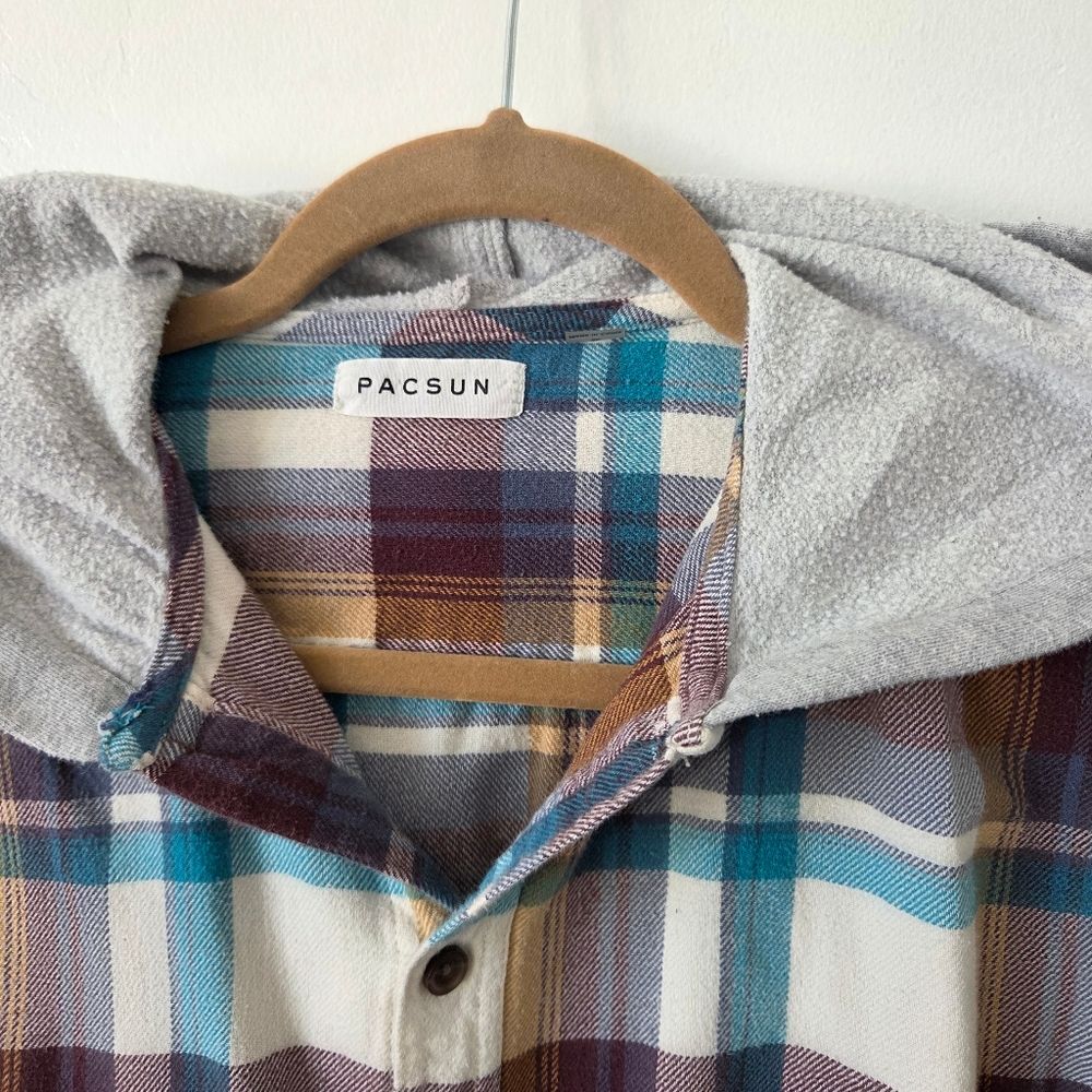 Pacsun Plaid Hoodie Shirt Men's Small Pockets Skater Streetwear Punk Grunge Y2K - Picture 5 of 9
